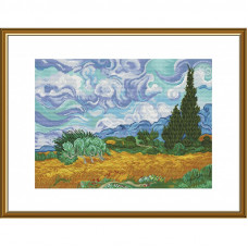 Wheat field with cypress trees. 27x37 cm